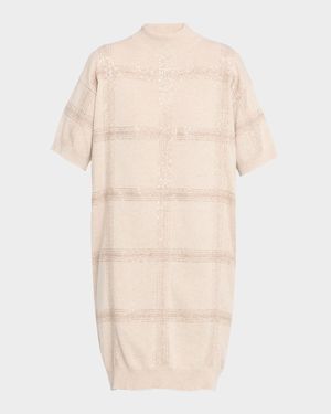 Prince Of Wales Paillette Short-Sleeve Wool-Cashmere Sweater Dress