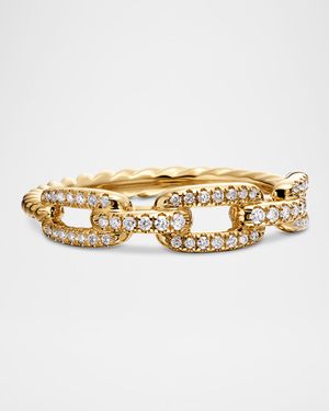 Stax Single-Row Pave Chain Link Ring with Diamonds in 18K Gold