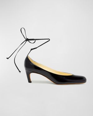 Uma Leather Ankle-Tie Pumps