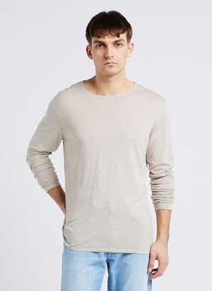 Selected - Pull col rond en coton bio mélangé - Taille XL - Beige