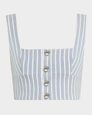 Quinn Hickory Stripe Denim Button Crop Top