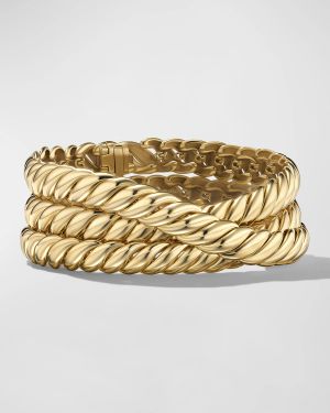 Sculpted Cable 3-Wrap Bracelet in 18K Gold, 8.5mm