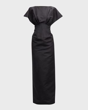 Silk Column Gown with Fan Bodice