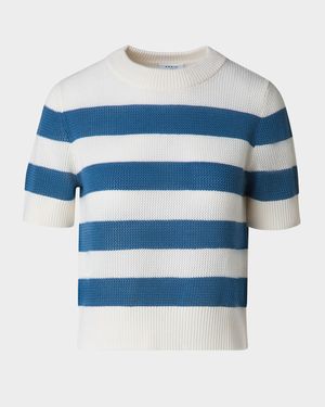 Striped Cool Wool Mesh Knit Short-Sleeve Sweater