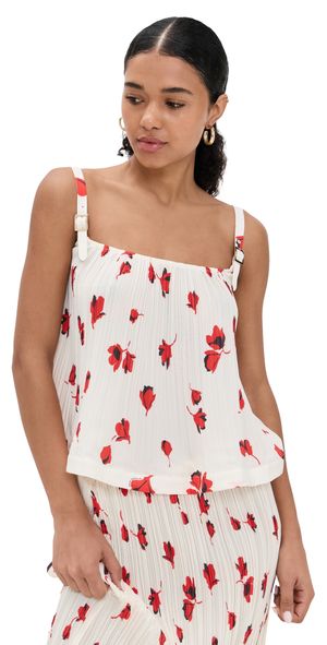 Self Portrait White Floral Plisse Top White 6