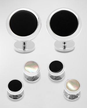 Men's Double-Sided Black Onyx Mother-of-Pearl Cufflink Stud Set