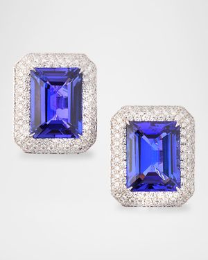 18K White Gold Tanzanite and Diamond Pave Earrings