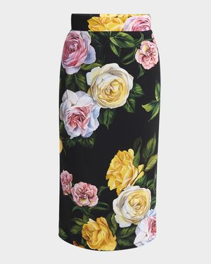 Floral Charmeuse Midi Skirt