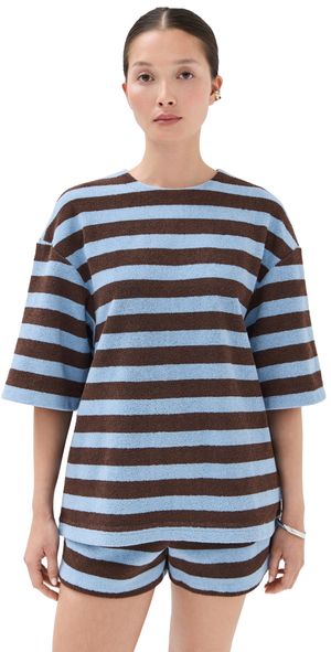 Tibi Bonded Dry Loop Terry Easy Tee Brown/Blue Multi XL