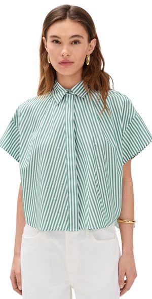 rag & bone Martha Poplin Top Pine Stripe XL