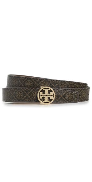 Tory Burch T Monogram Coated Canvas Miller Belt French Press/Gold S