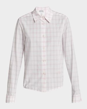 Plaid Asymmetric Button Down Shrunken Top