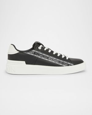 Men's B-Court Chain Logo Calfskin Low-Top Sneakers
