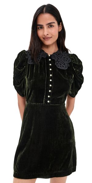 Sea Norabelle Short Sleeve Velvet Mini Dress Olive 4