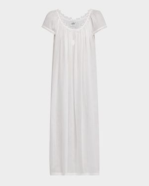 Vanessa-2 Ruched Lace-Trim Cotton Nightgown
