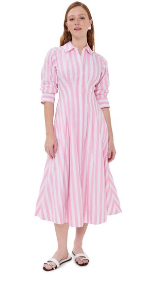 SIMKHAI Jazz Pintuck Midi Dress Sorbet Stripe L
