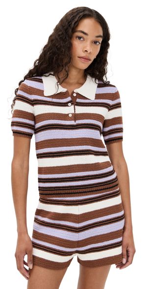 LE BOP Striped Boucle Polo Toffee/Lilac XL
