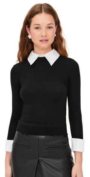 alice + olivia Porla Collared Sweater Black L
