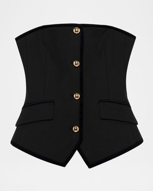 Cambrie Button-Front Bustier Top