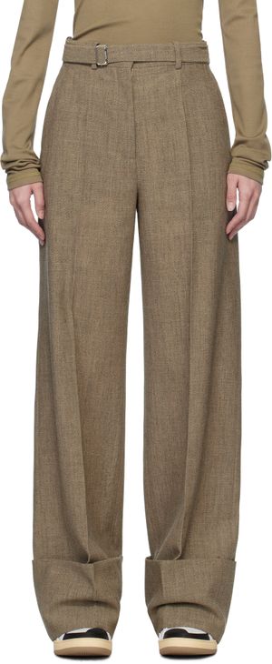 Lanvin Gray Wide-Leg Cuffed Wool Trousers