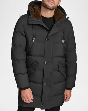 Men's Down Parka with Faux Rabbit Fur
