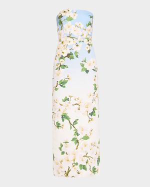 Strapless Cherry Blossom Embroidered Gown