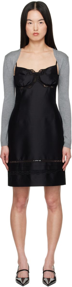 SHUSHU/TONG Black Double-Bodice Bow Sling Midi Dress