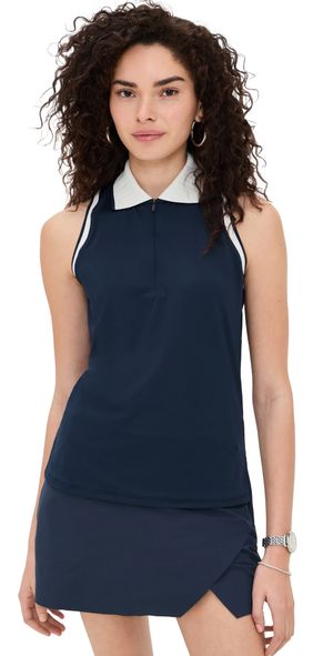 Rhone Prize Sleeveless Zip Polo Navy Blue L