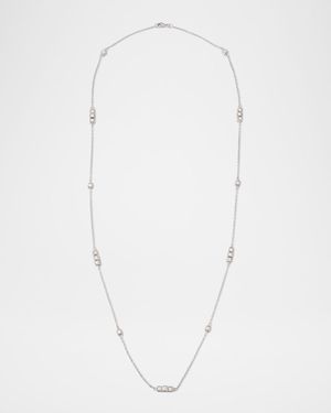 Faro Long Necklace in 18K White Gold with Cube Elements and White Diamonds, 70cm