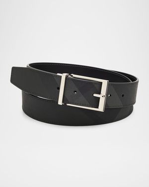 Men's Reversible Check Leather Belt