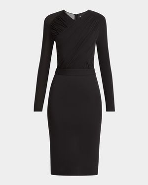 Ruched Jersey Long-Sleeve Midi Dress