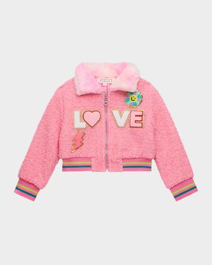 Girl's Love Appliqué Tweed Jacket, Size 2-10
