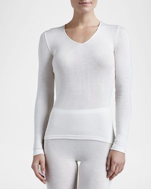 Wool & Silk Blend V-Neck Top