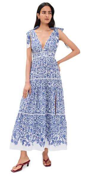 Poupette St Barth Perla Long Dress Blue Tiare S