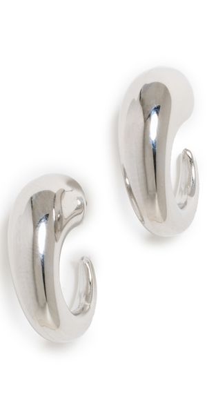 By Adina Eden Solid Bubble Elongated Hoop Earrings Silver One Size