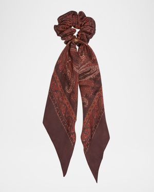 Paisley Printed Silk Scarf Scrunchie