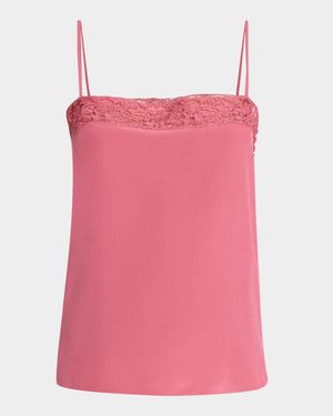 Lace-Trim Silk Button-Side Cami Tank