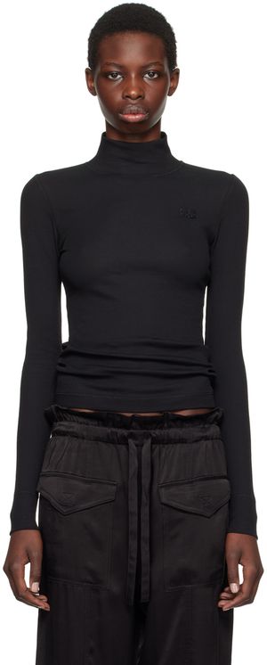 GANNI T-shirt à manches longues noir à logo brodé