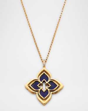 18K Yellow Gold Petite Venetian Princess Pirouette Lapis and Diamond Necklace