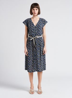 La Petite Francaise - Robe longue imprimée à Col V - Taille 42 - Noir