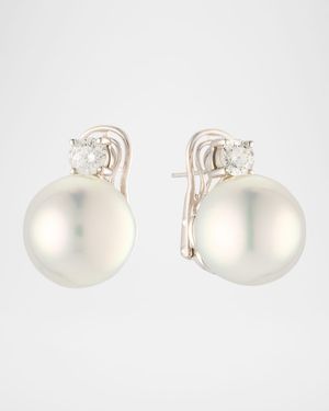 18K White Gold South Sea Pearl and Diamond Earrings
