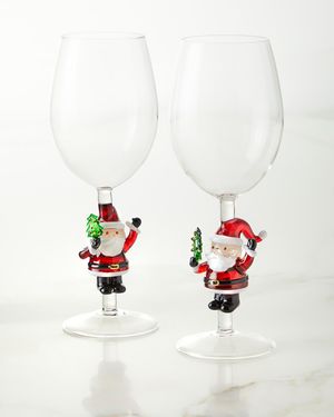 Figural Santa Wine Glasses, Set of 2