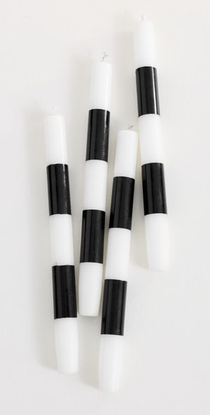 FAZEEK Striped Dinner Candle Set of 4 Black/White One Size