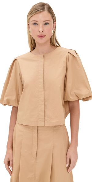 LE BOP Liza Puff Sleeve Shirt Tan M