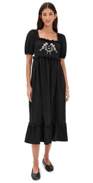 Another Girl Embroidered Puff Sleeve Maxi Dress Black XL