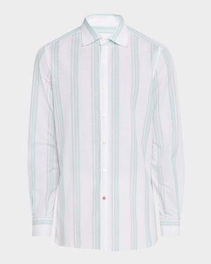 Men's Cotton and Linen Stripe Casual Button-Down Shirt