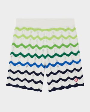 Boy's Gradient Wave Cotton Crochet Shorts, Size 3-14