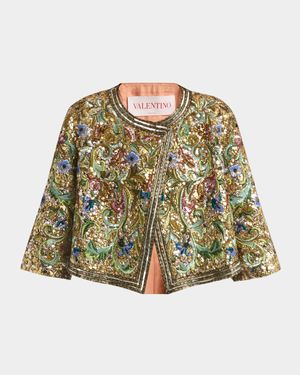 Floral Sequin Caplet Jacket