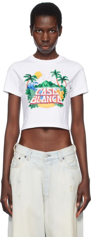 Casablanca White Casa Beach Wave Cropped T-shirt