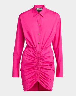 Ruched Long-Sleeve Shirtdress